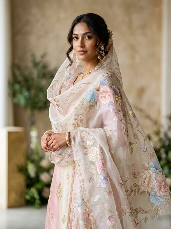 Elegant Hand-painted Organza Dupatta