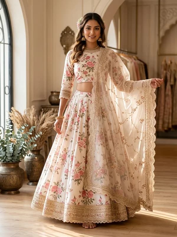 Floral Printed Lehenga with Dupatta