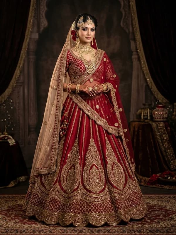 Semi-Stitched Lehenga with Zari Work